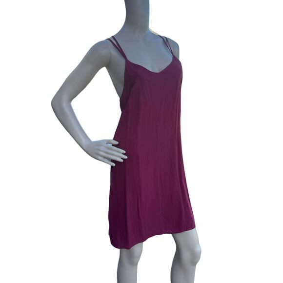 Shein Women's Burgundy Spaghetti Strap V-Neck Crisscross Backless Mini Dress S/4 - Picture 2 of 5
